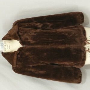 Vintage Teddy Faux Fur Jacket Short Coat Puff Sleeve Tie Waist